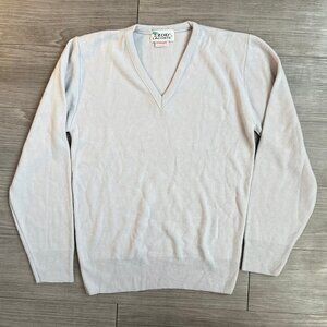 Vintage 70s Izod Lacoste Cashmere Wool V Neck Sweater Cloud Gray Size S